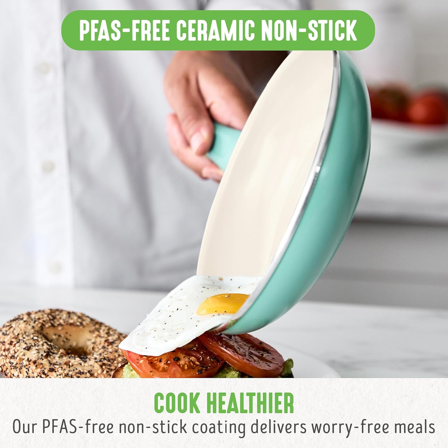 GreenLife Soft Grip 16-teiliges Antihaft-Keramik-Kochgeschirr-Set, bestehend aus Bratpfanne, Stielkasserolle und Topf, PFAS-frei, spülmaschinenfest, ofenfest, türkis