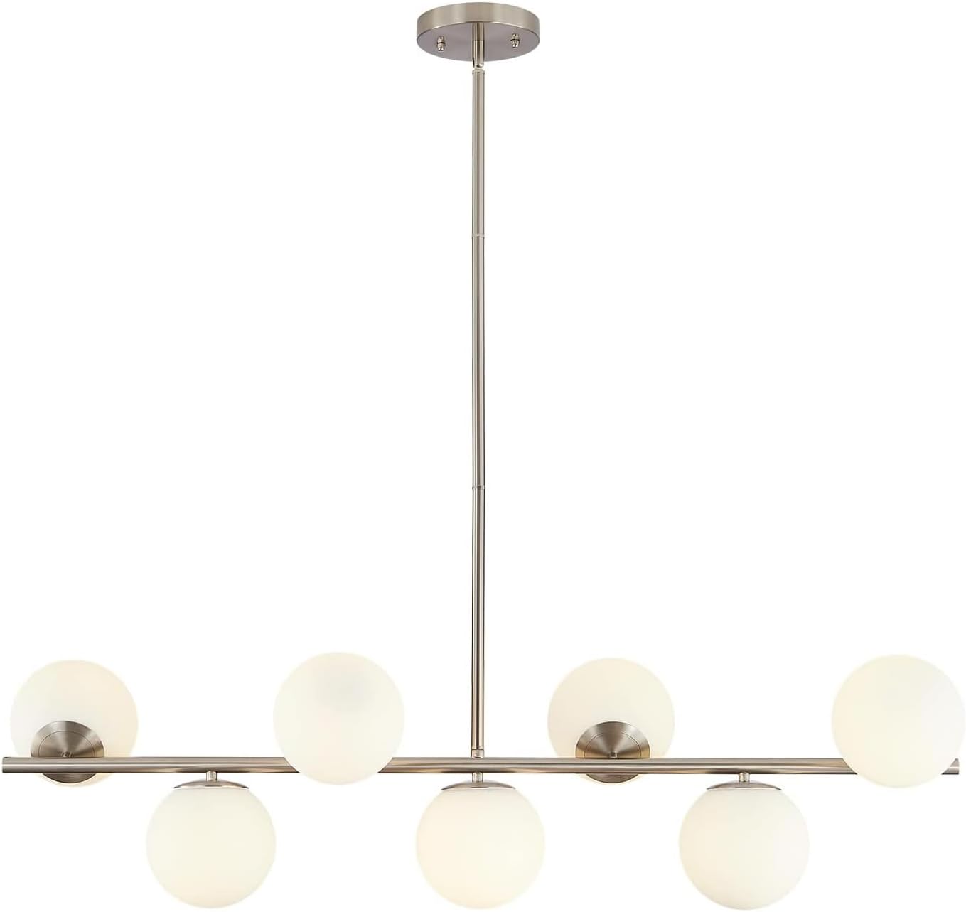 Moderne Esszimmerleuchte von KCO Lighting aus goldfarbenem Metall, Kücheninsel-Pendelleuchte aus weißem Glas, 7-flammig, E27, 80 cm höhenverstellbar