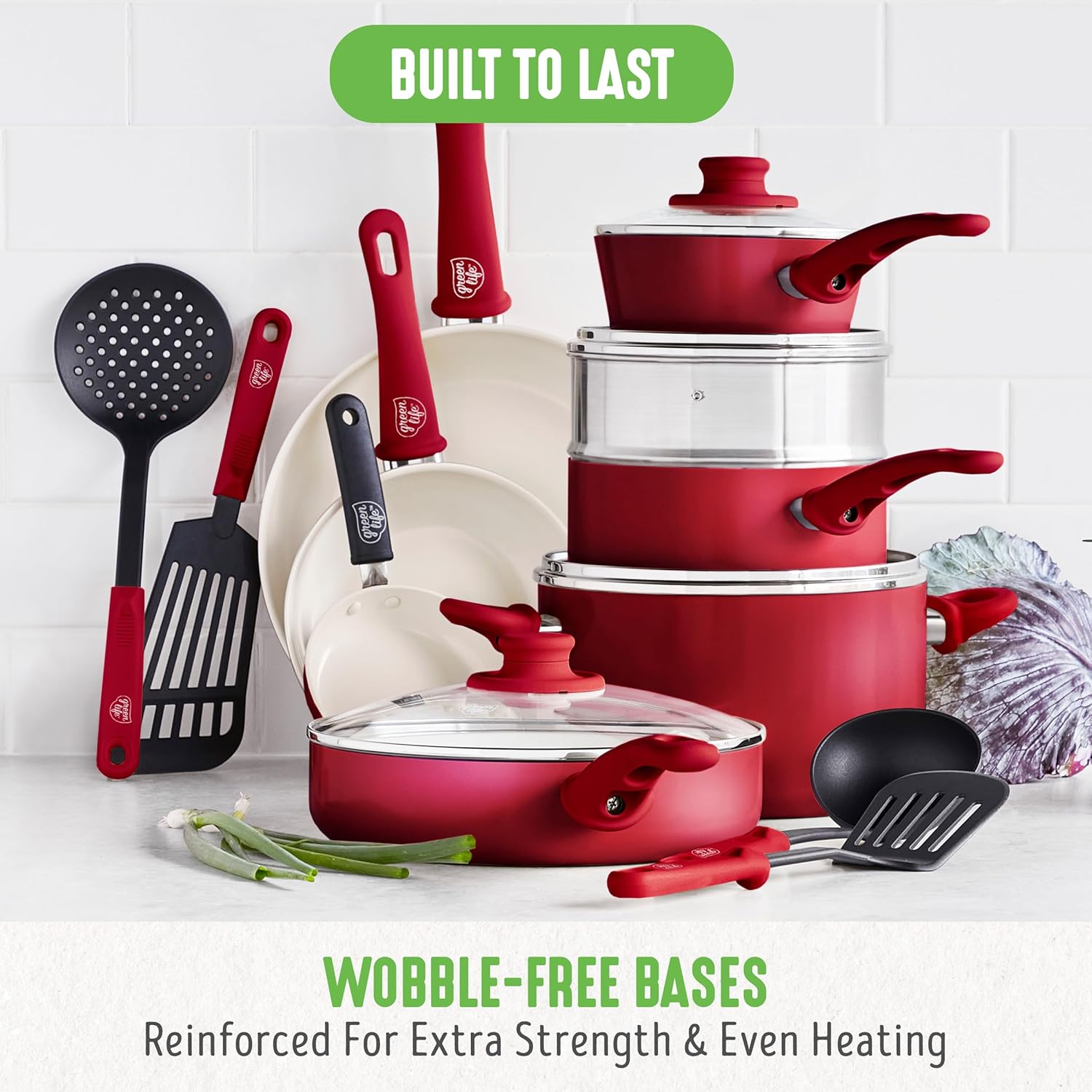 GreenLife Soft Grip 16-teiliges Antihaft-Keramik-Kochgeschirr-Set, bestehend aus Bratpfanne, Stielkasserolle und Topf, PFAS-frei, spülmaschinenfest, ofenfest, türkis