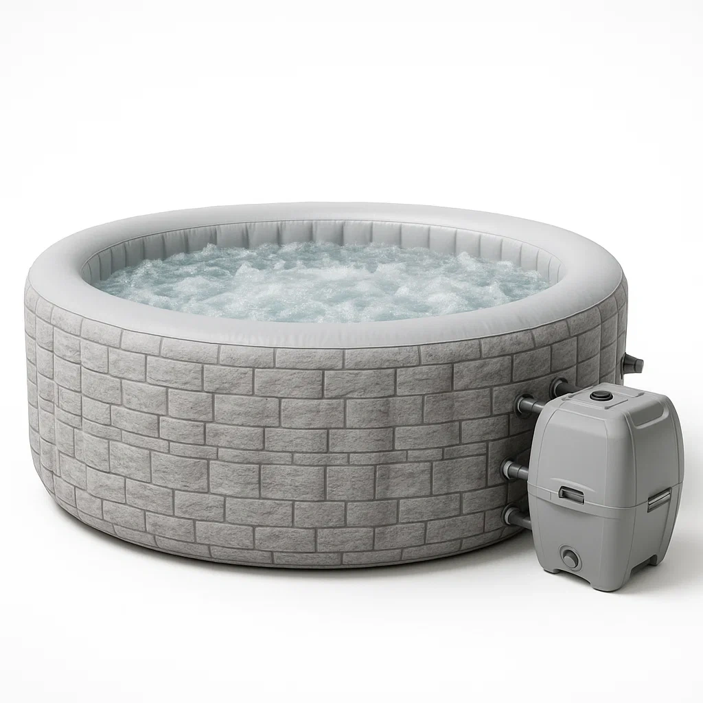Spa gonflable 196 x 196 x 71 cm, 4 personnes, rond, gris/blanc GjsjXZJ361ze
