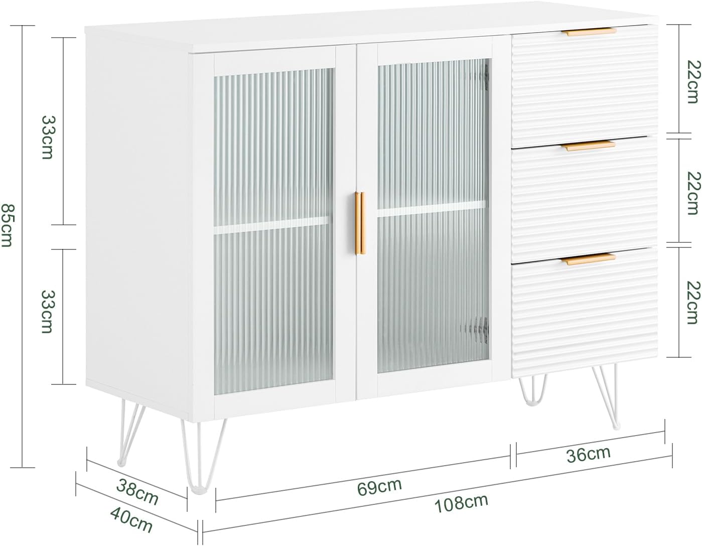 SoBuy FSB81-GR Küchenbuffet mit Mikrowellenfunktion für Esszimmer, Eingangsbereich und Wohnzimmer, mit 2 Türen, 2 Schubladen und 1 offenem Fach, Grün, 120 x 40 x 90 cm, EN