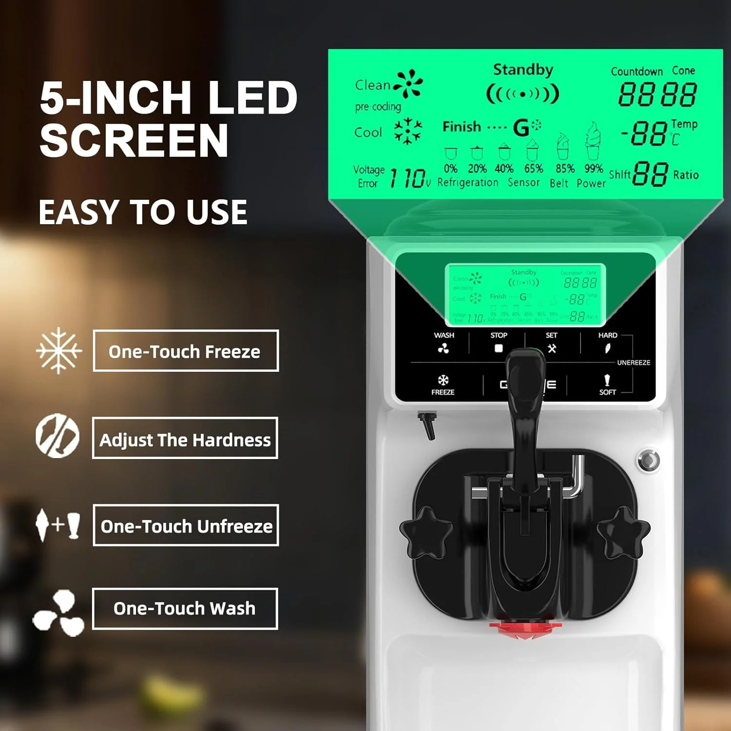 Sorbetière italienne GSEICE – Capacité de 12 L (3,2 gallons). Fonction unique. Pose libre avec fonction de pré-refroidissement – ​​Idéale pour la maison, les écoles, les magasins ou un usage commercial.