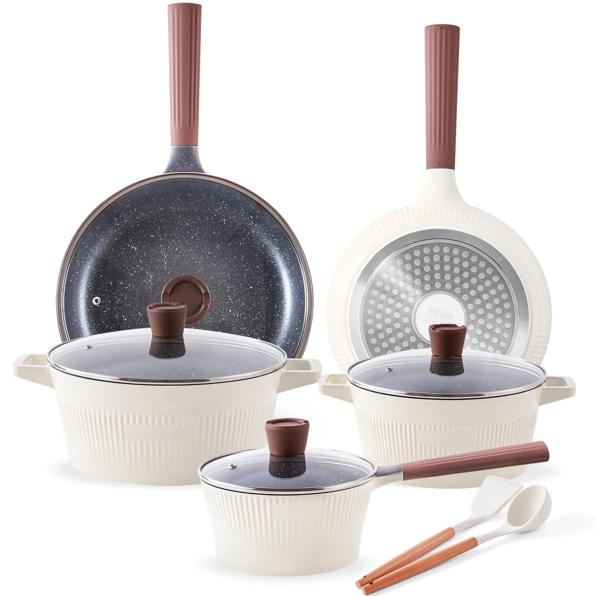 13-delt stabelbart køkkengrejsæt med aftagelige håndtag. Campingkøkkensæt