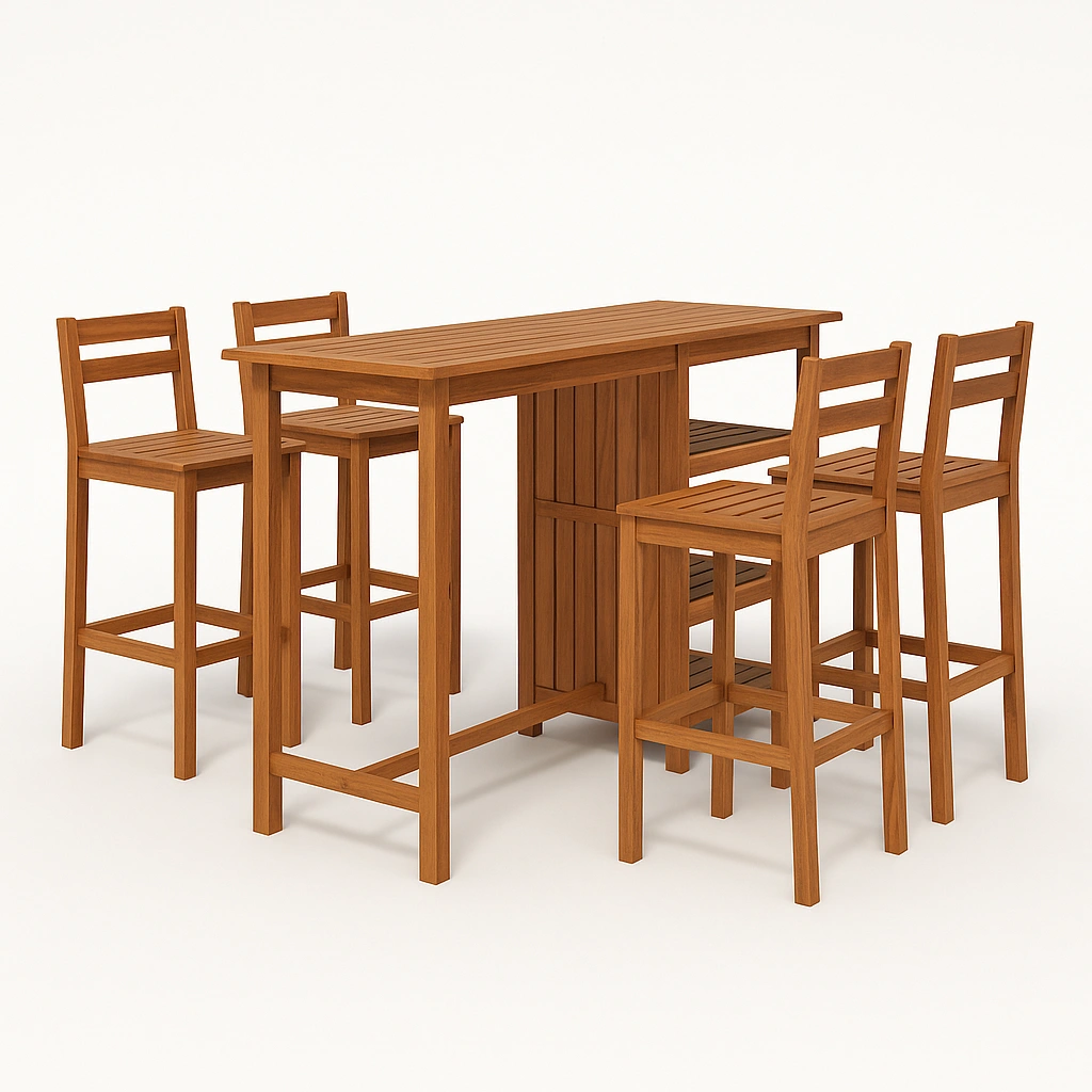Ensemble bar de jardin avec table et chaises en bois naturel