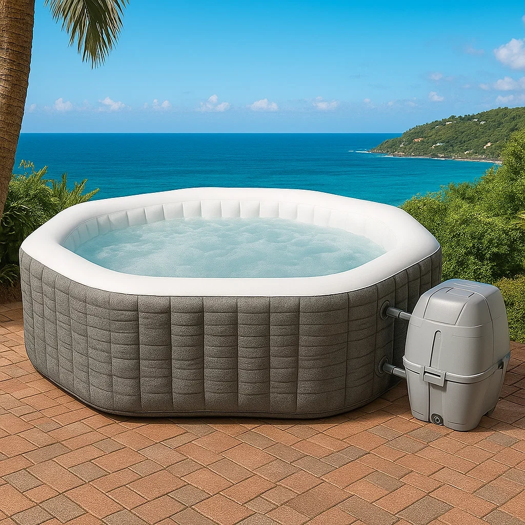 Spa gonflable, 196 x 196 x 71 cm, 4 personnes, octogonal, gris/blanc QHDdiNs372KM
