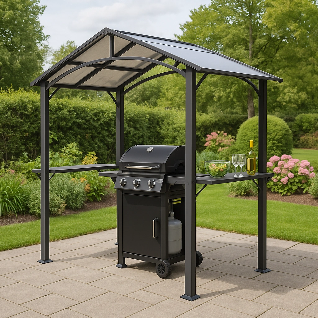 Pavillon de barbecue extérieur en métal noir 240x150x230 cm