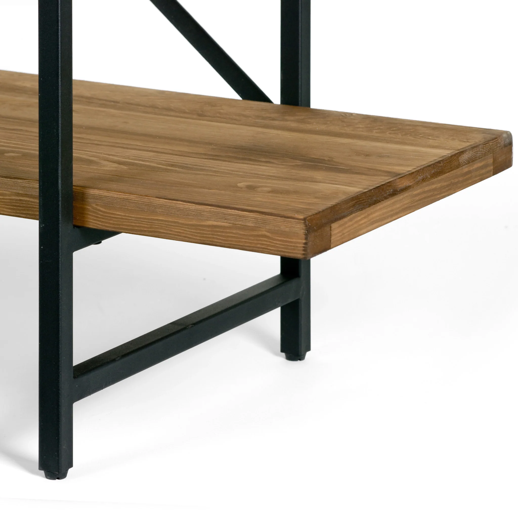 2025 Ailis 142 cm bogreol. Sort metalramme med 3 rummelige brune fyrretræshylder – alsidig bogreol til stuen.