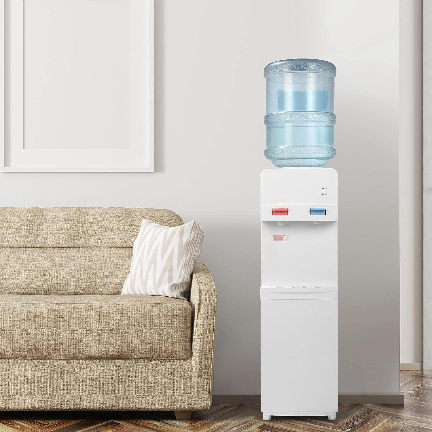 2025 Topbetjent vanddispenser til 3-5 gallon flasker – varmt og koldt vand med børnesikring – hvid