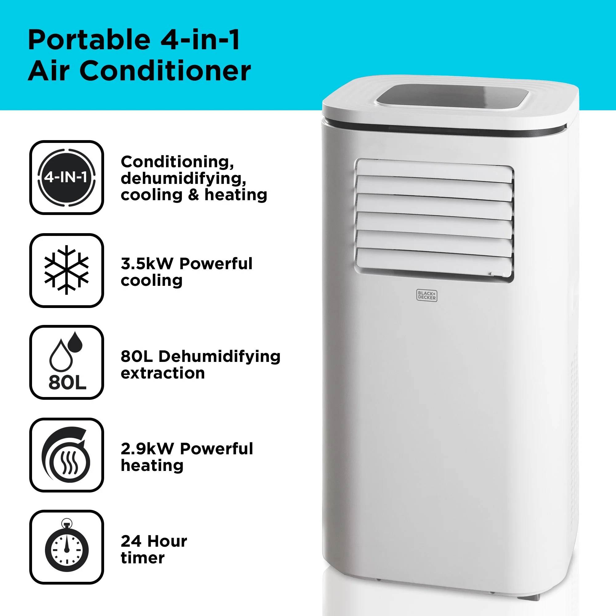 Climatiseur portable 4 en 1 Black+Decker BXAC40011GB, 12 000 BTU