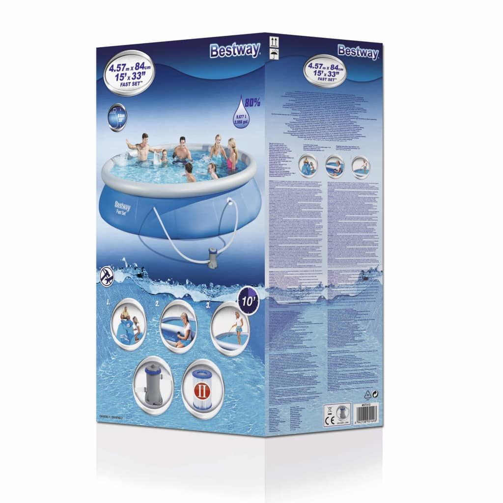 Vidaxl Fast Set aufblasbarer Pool Bestway mit Pumpe Blau Ø457x84 cm