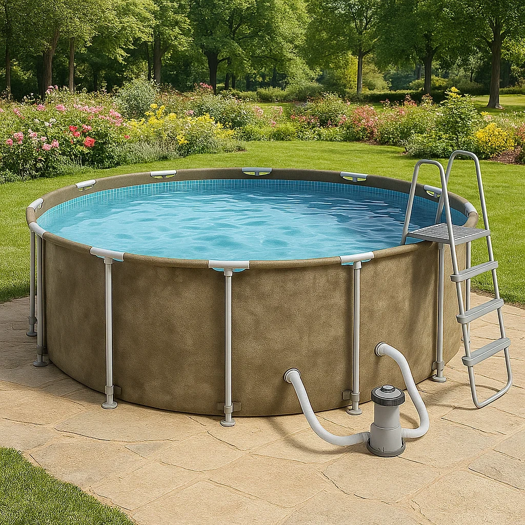 Piscine tubulaire ronde amovible en acier 298 x 96 cm couleur pierre avec filtre et échelle DQNLkox250mg