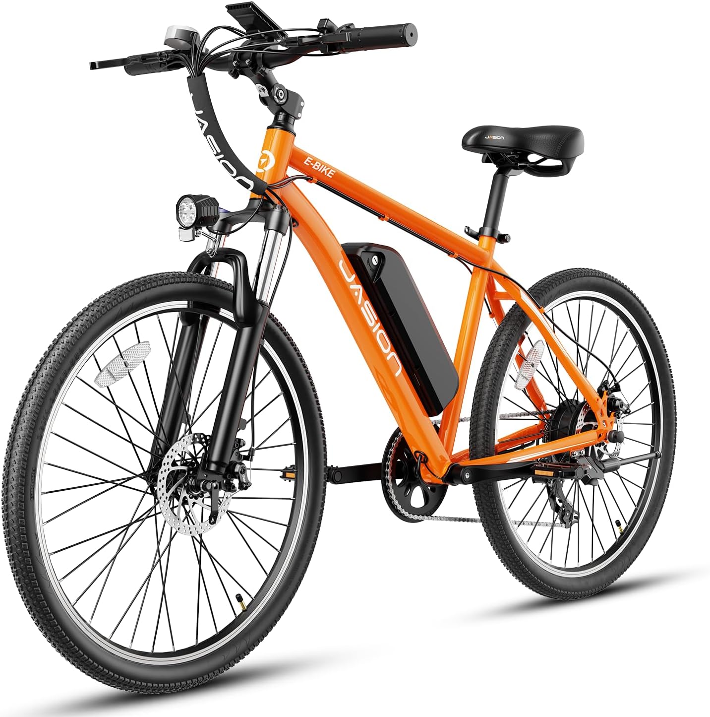Vélo électrique Jasion EB5 pour adultes avec batterie amovible de 360 ​​Wh, 64 km, 32 km/h, VTT électrique de ville avec moteur de 350 W, 7 vitesses, pneus de 26 pouces et suspension avant.