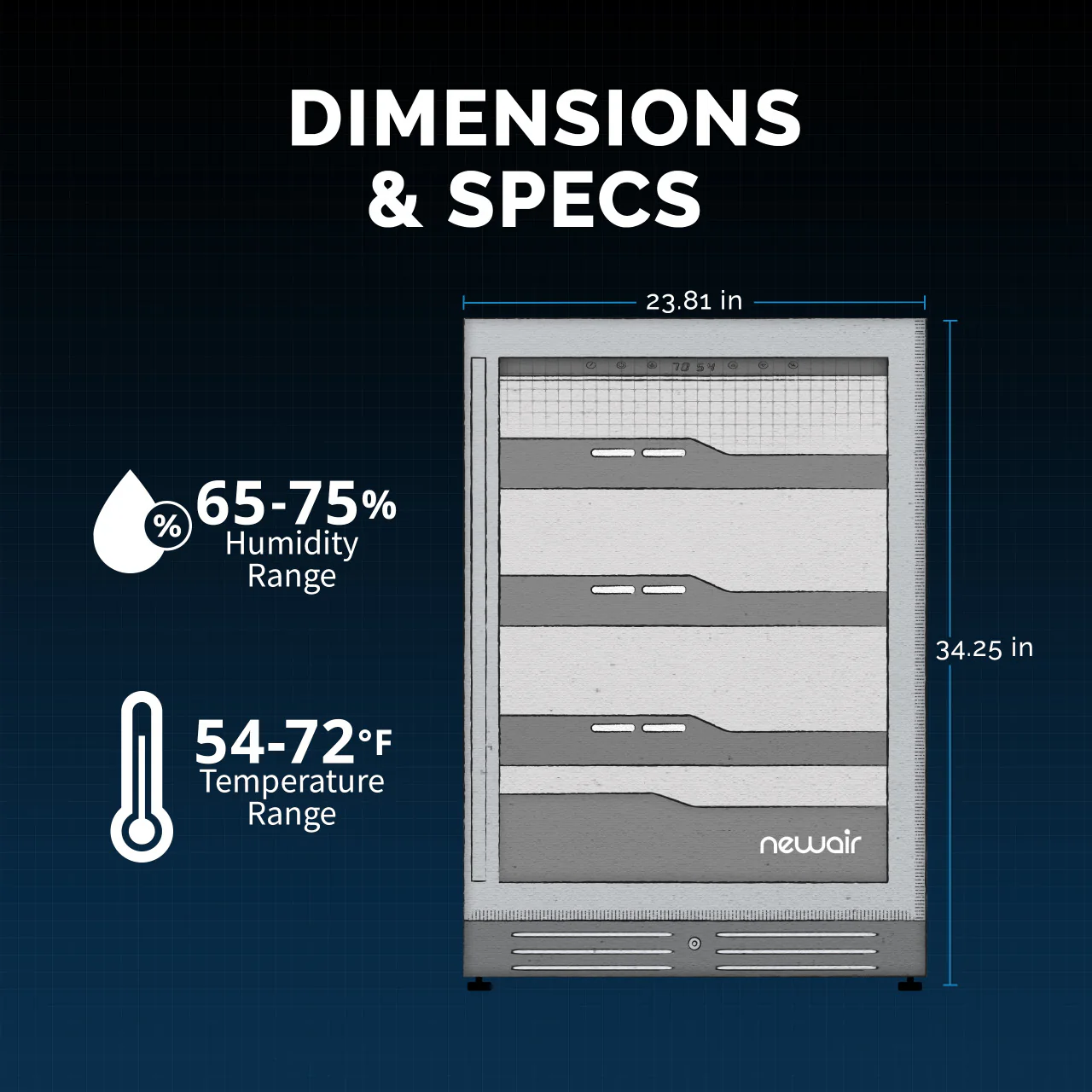 Cave à cigares électrique Newair® 2025. Capacité : 1 500 cigares. Encastrable ou sur pied.