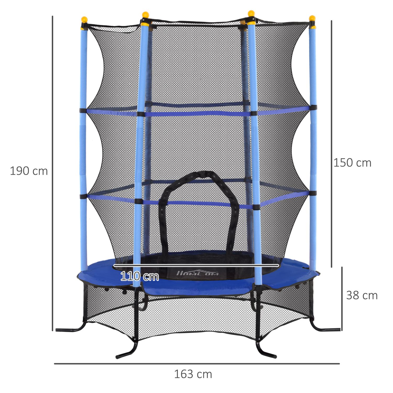 Homcom Kindertrampolin Ø163 cm mit Sicherheitsnetz, Blau