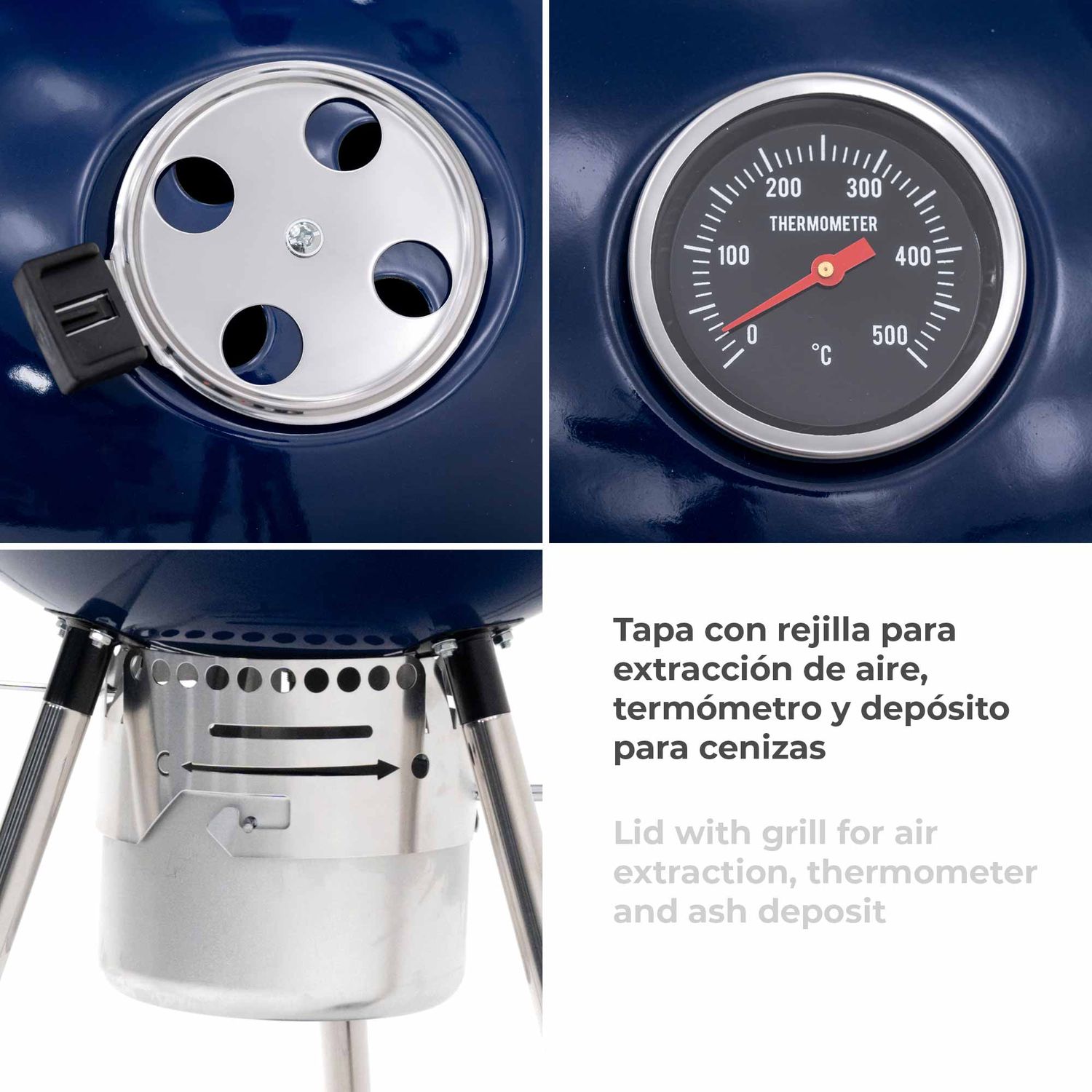 Kekai Yellowstone Tragbarer Holzkohlegrill mit Rädern, 58 x 47 x 100 cm, rund, mit Deckel und Feuerzeug, emailliert, blau