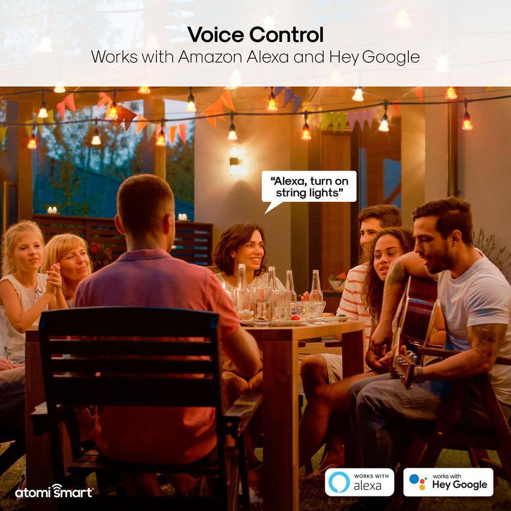 Atomi Smart WiFi Farve Lyskæde – 7,3 m. Kompatibel med Alexa/Google. Vandtætte LED'er