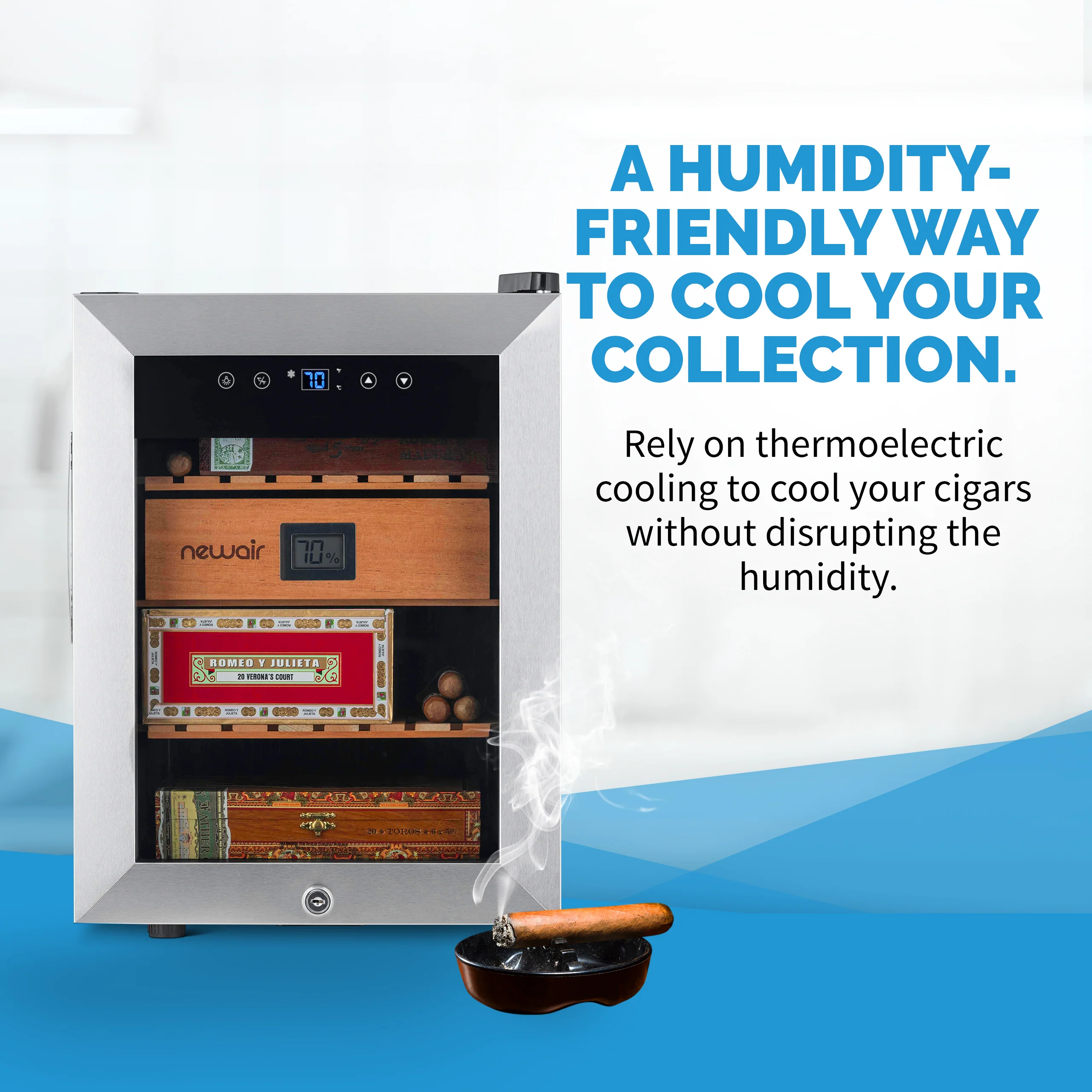 Cave à cigares électrique Newair® 2025. Capacité : 250 cigares.