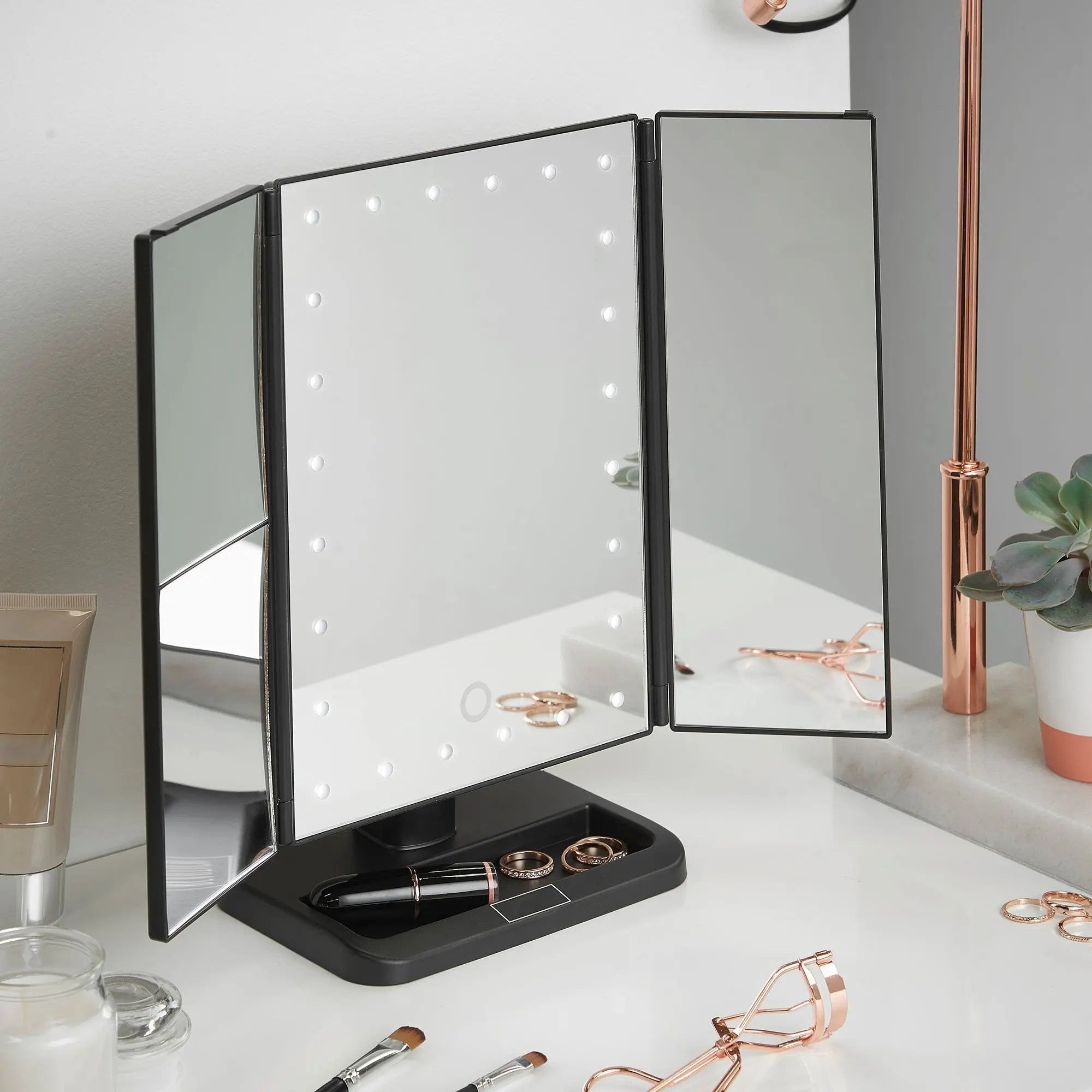 Miroir de maquillage intelligent avec éclairage, grossissement x10, réglable, 22 LED