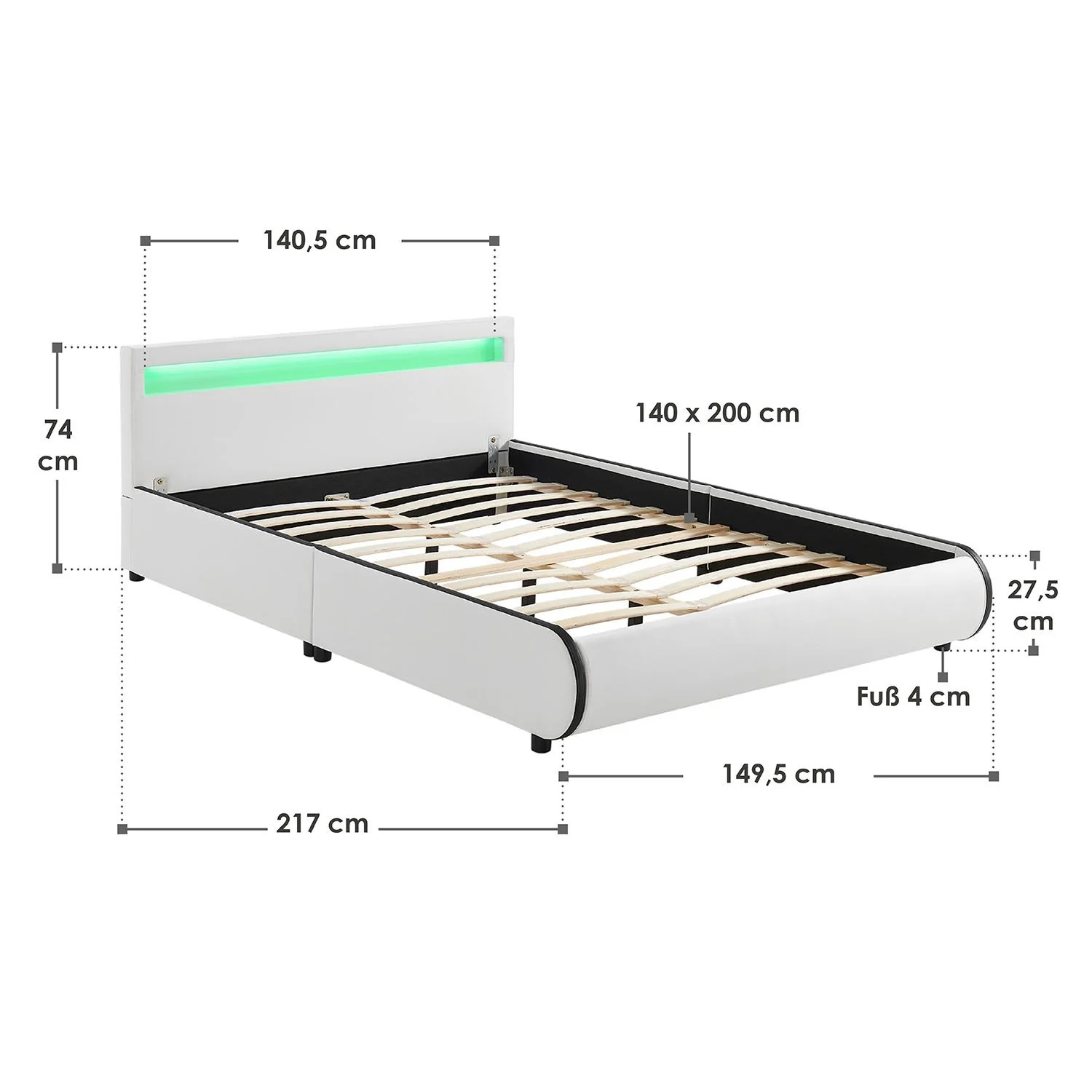 Lit capitonné Séville 2025, 140 x 200 cm, blanc