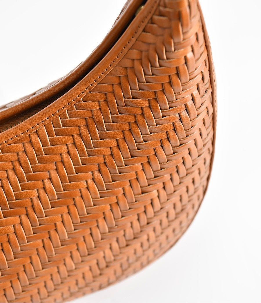 Carmel - Hand Woven Leather Crescent Bag | Brown