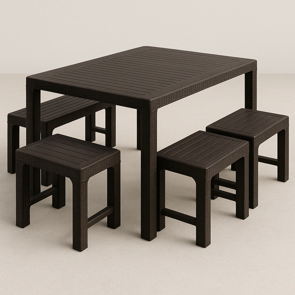 Ensemble table et banc en résine marron pour terrasse de jardin - VTIInHe542KA