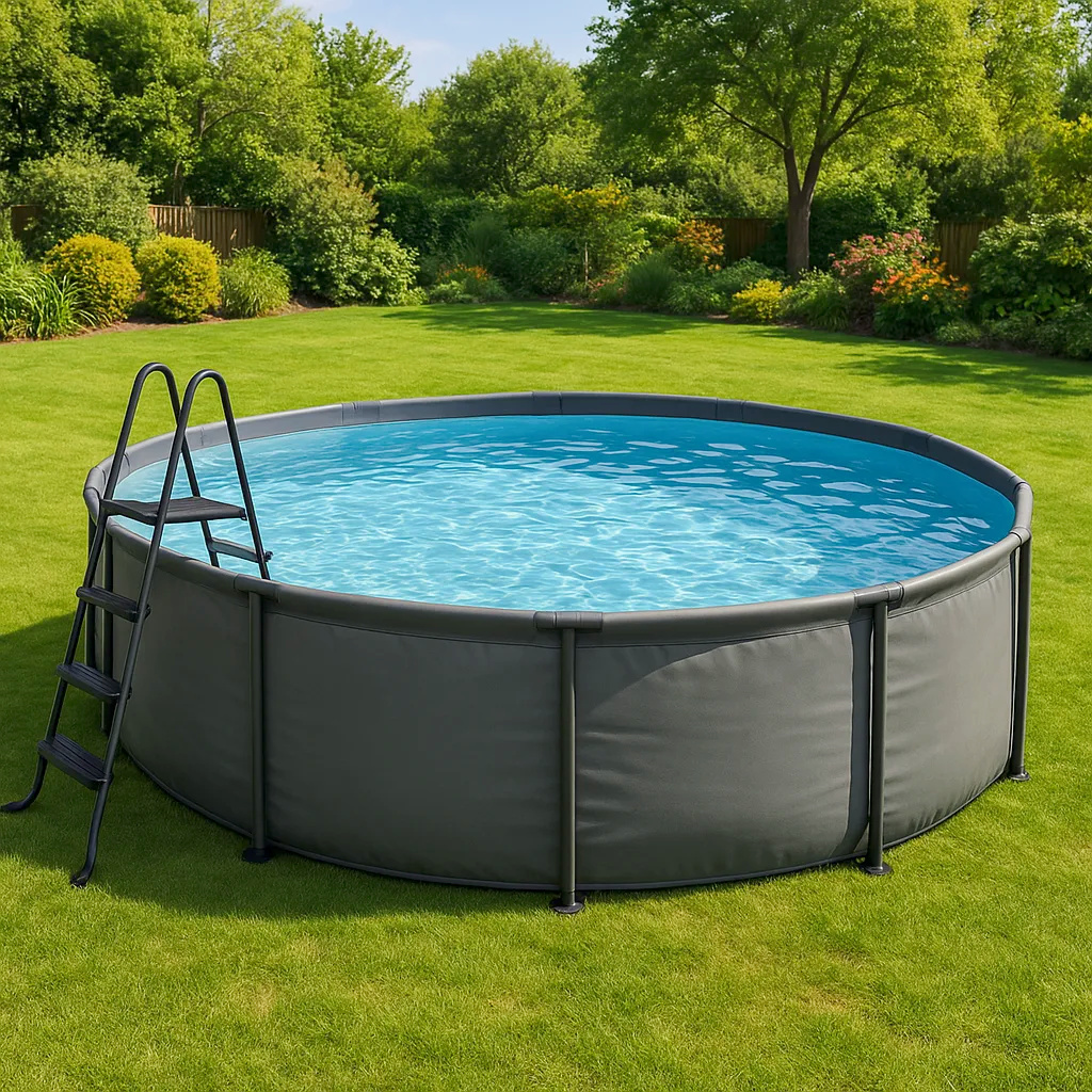 Piscine tubulaire ronde, oui, piscine tubulaire en PVC, acier, jardin, extérieur, gris foncé, 457 x 107 cm bEroVCz670Co