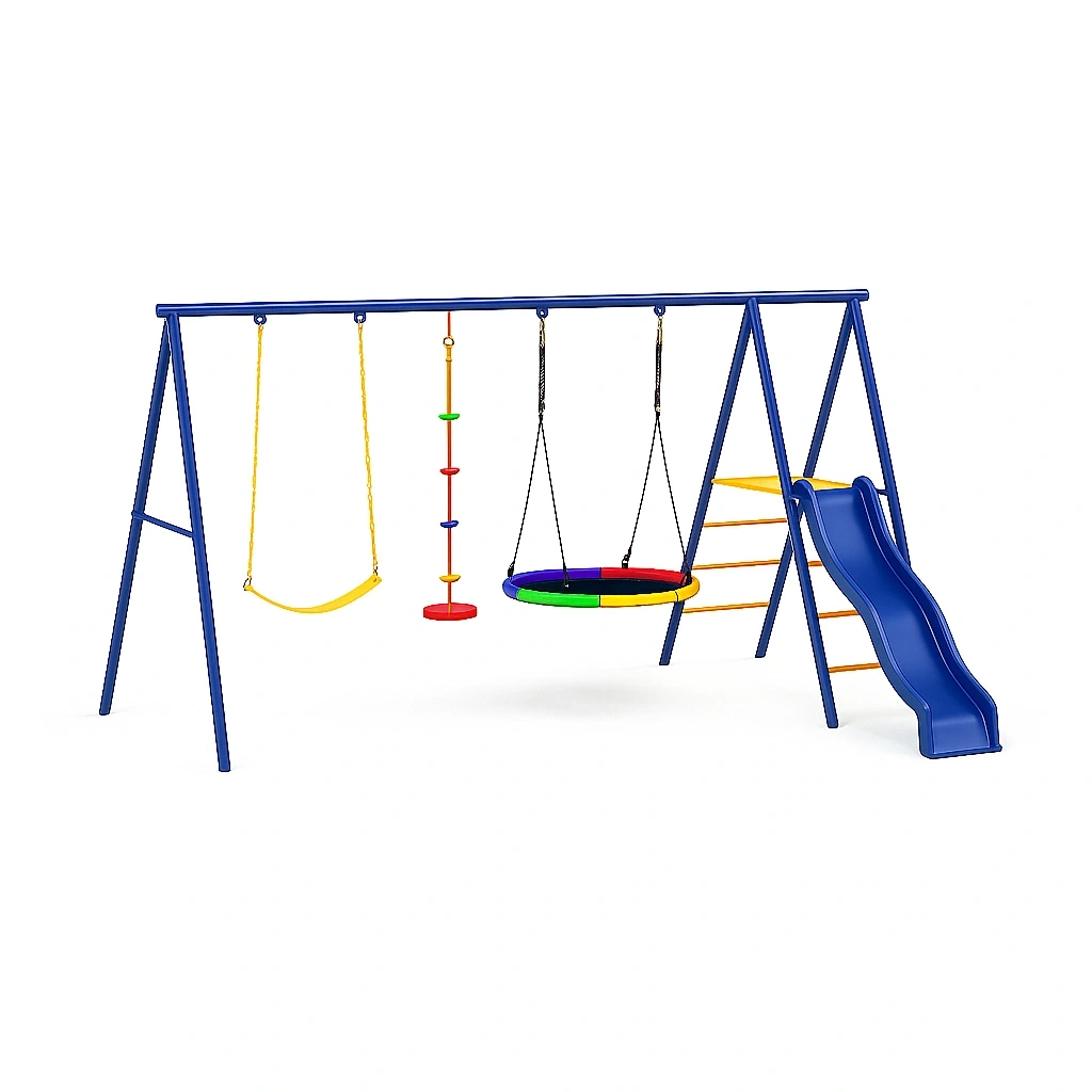 Structure de jeux avec balançoires, toboggans et cordes, acier, extérieur 350 x 200 x 220 cm - ThpOBQA190Db