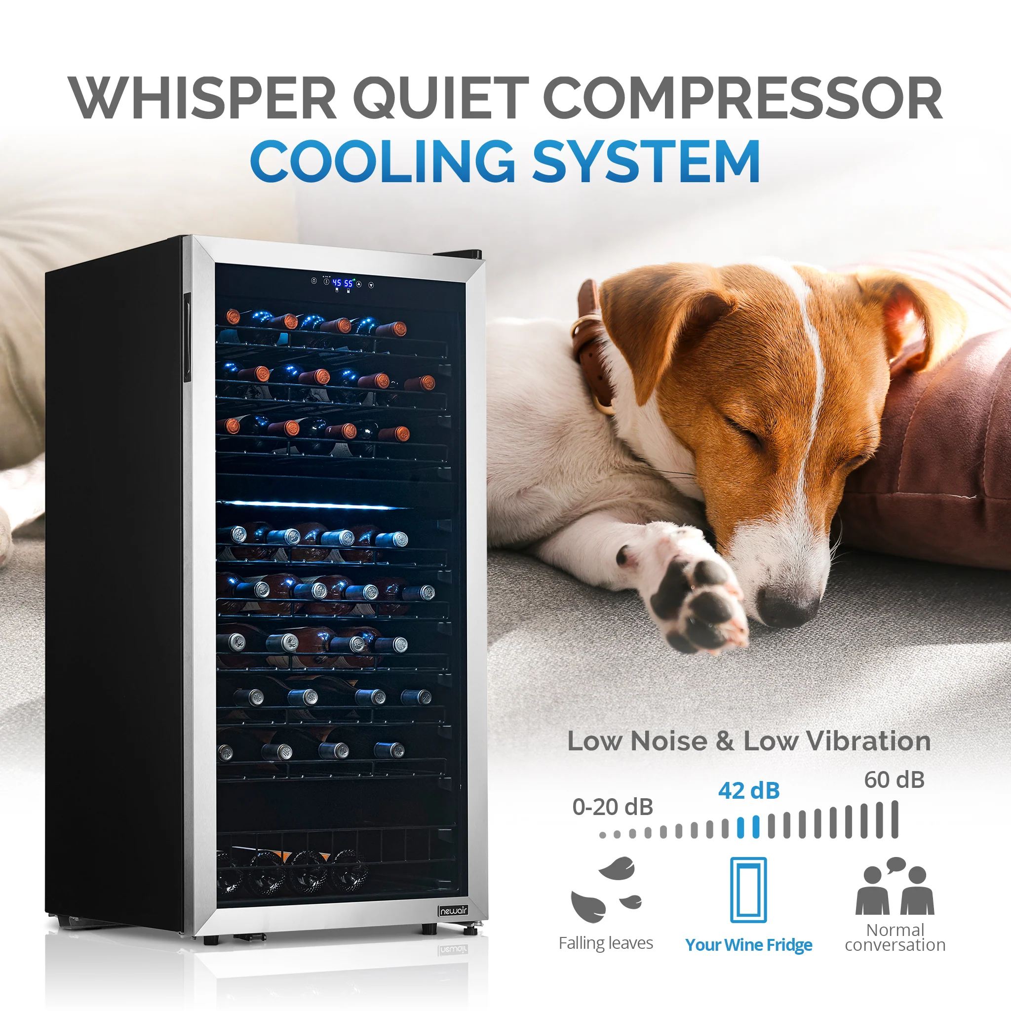 2025 Newair® Fritstående vinkøleskab i rustfrit stål – 76 flasker – 23 med dobbelt zone