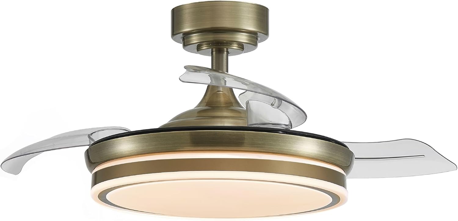 Wonderlamp – Mini ventilateur de plafond LED Pearl avec pales rétractables, moteur CC silencieux, 3 températures de couleur réglables, 46 W, blanc