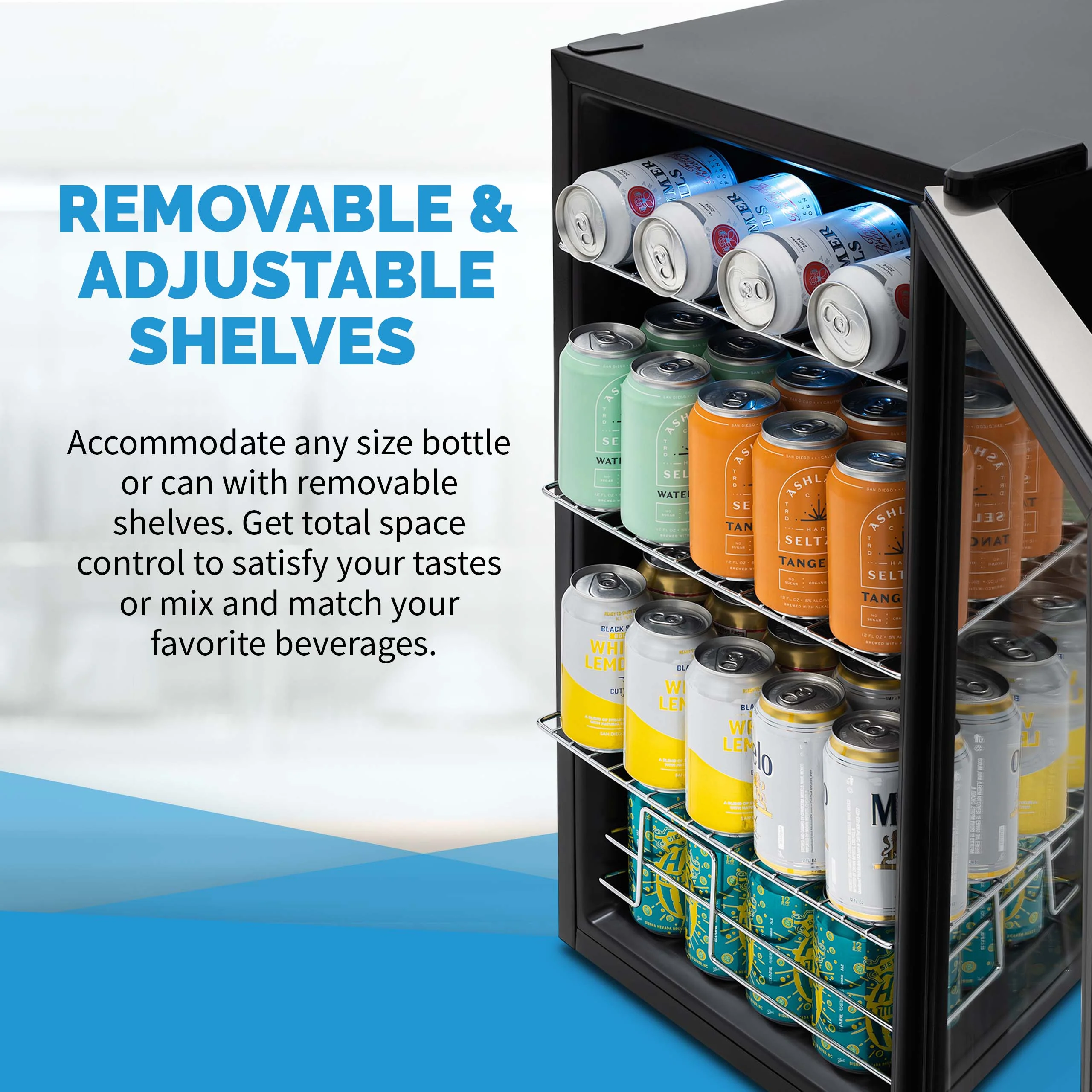 2025 Newair® Fritstående drikkevarekøleskab i rustfrit stål – 100 dåser – 16,93