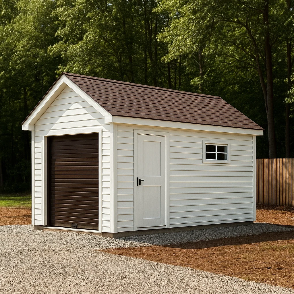 Garage rectangulaire en résine blanche avec toit en pente, installation fixe, 500 x 300 x 250 cm pour rangement extérieur - YztlWKiB5vHo