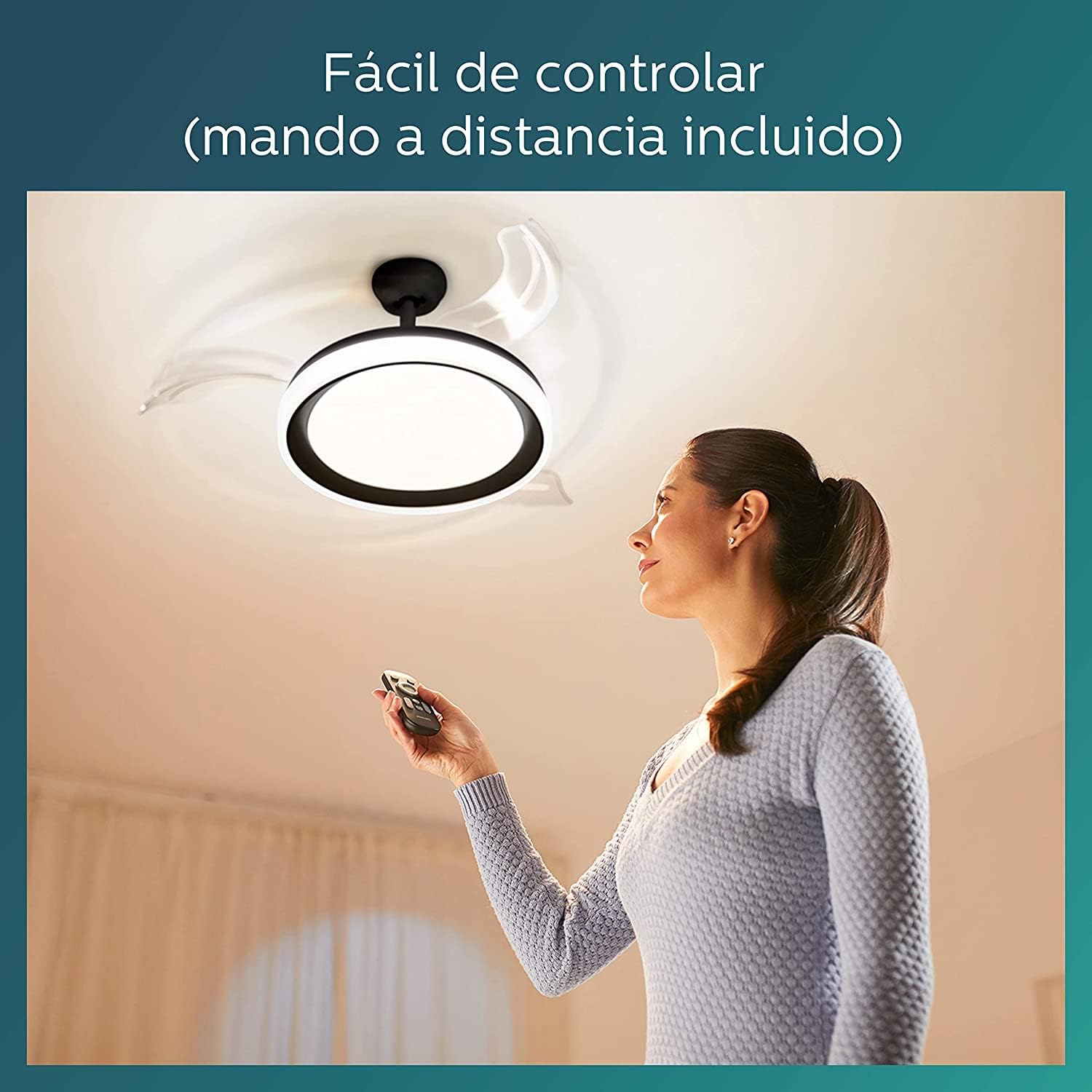 Ventilateur de plafond Philips Lighting Atlas avec éclairage LED et télécommande 106 cm Nickel