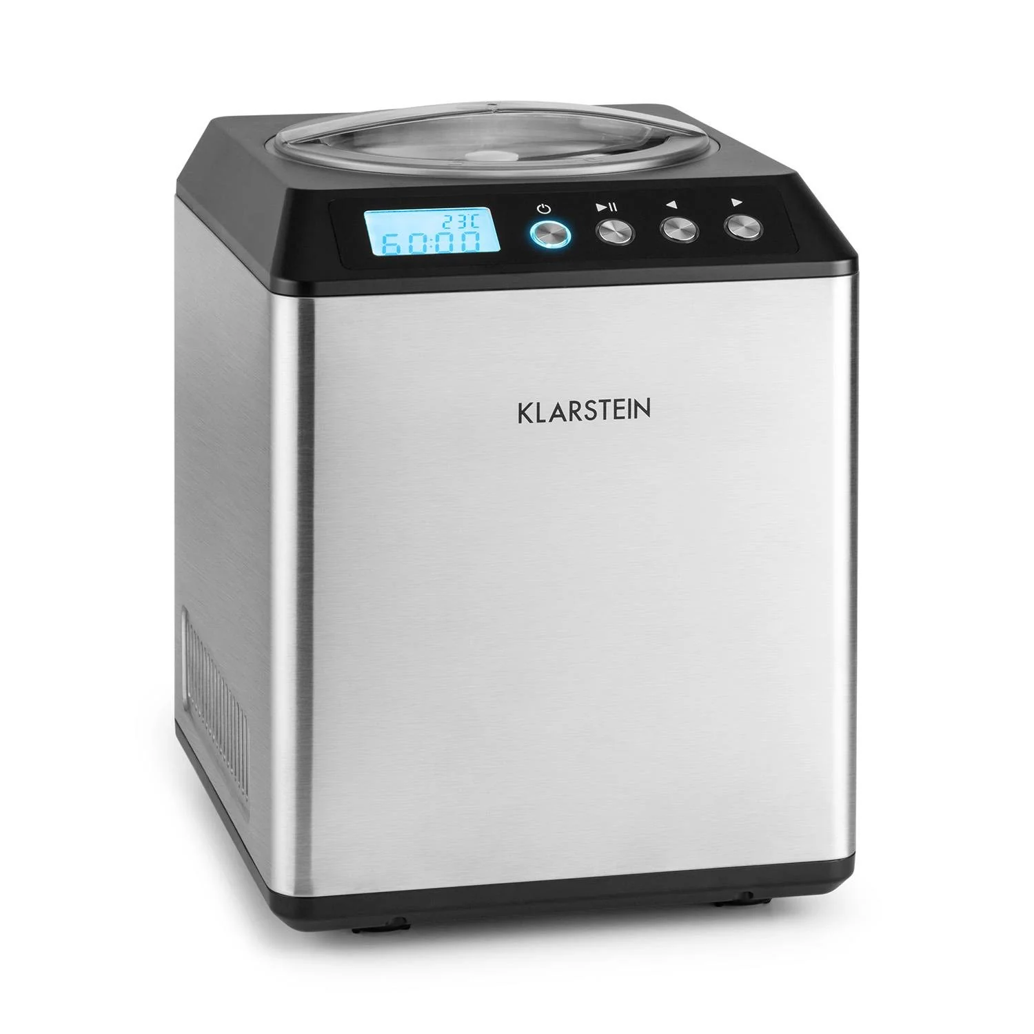 2025 Klarstein Vanilla Sky ismaskine – 2 l. 180 W kompressor. Rustfrit stål. Hold kold funktion. Timer. LED-display – sølv