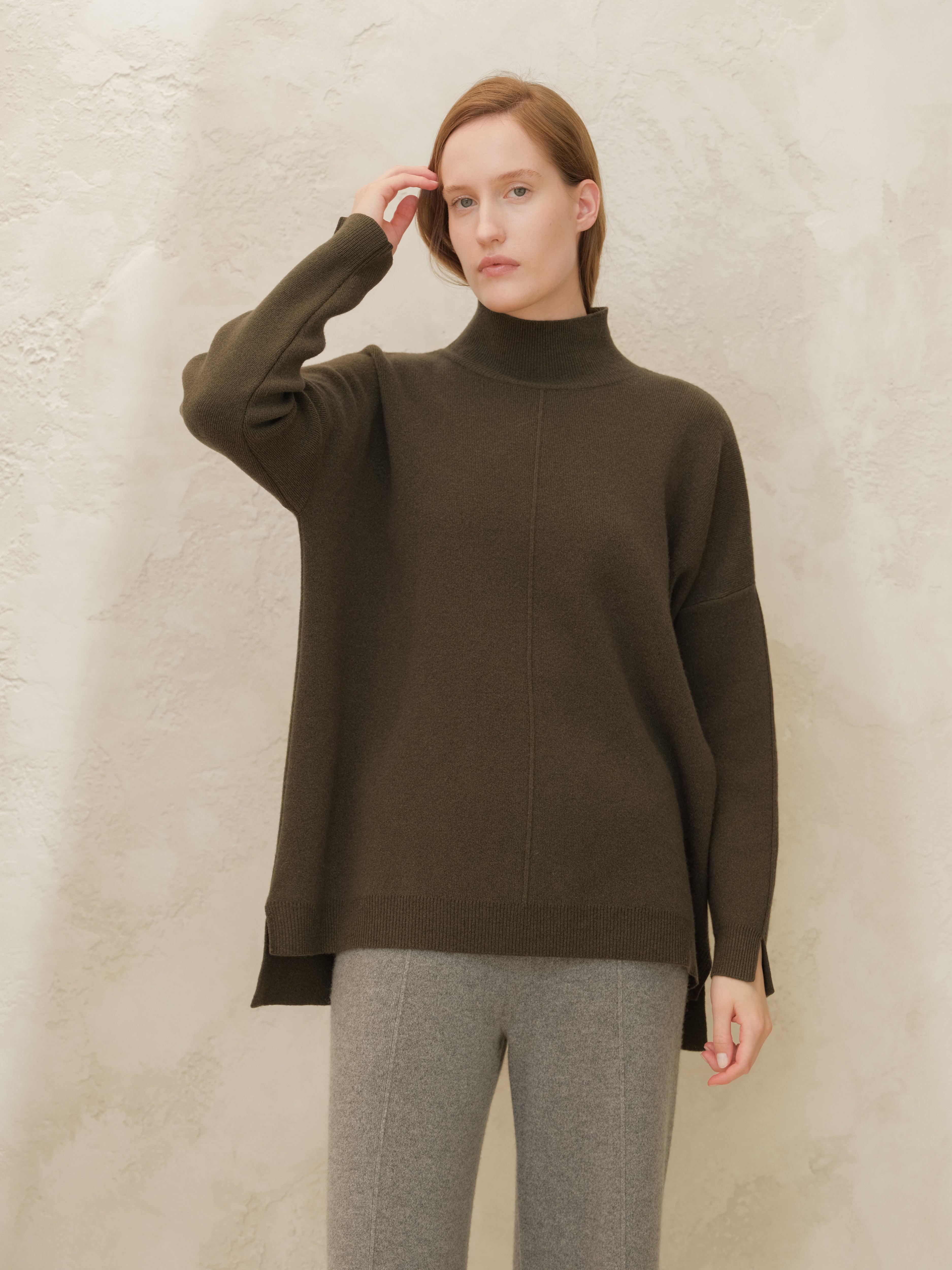 Wool & Cashmere Mix Solid Maxi Turtleneck Sweater