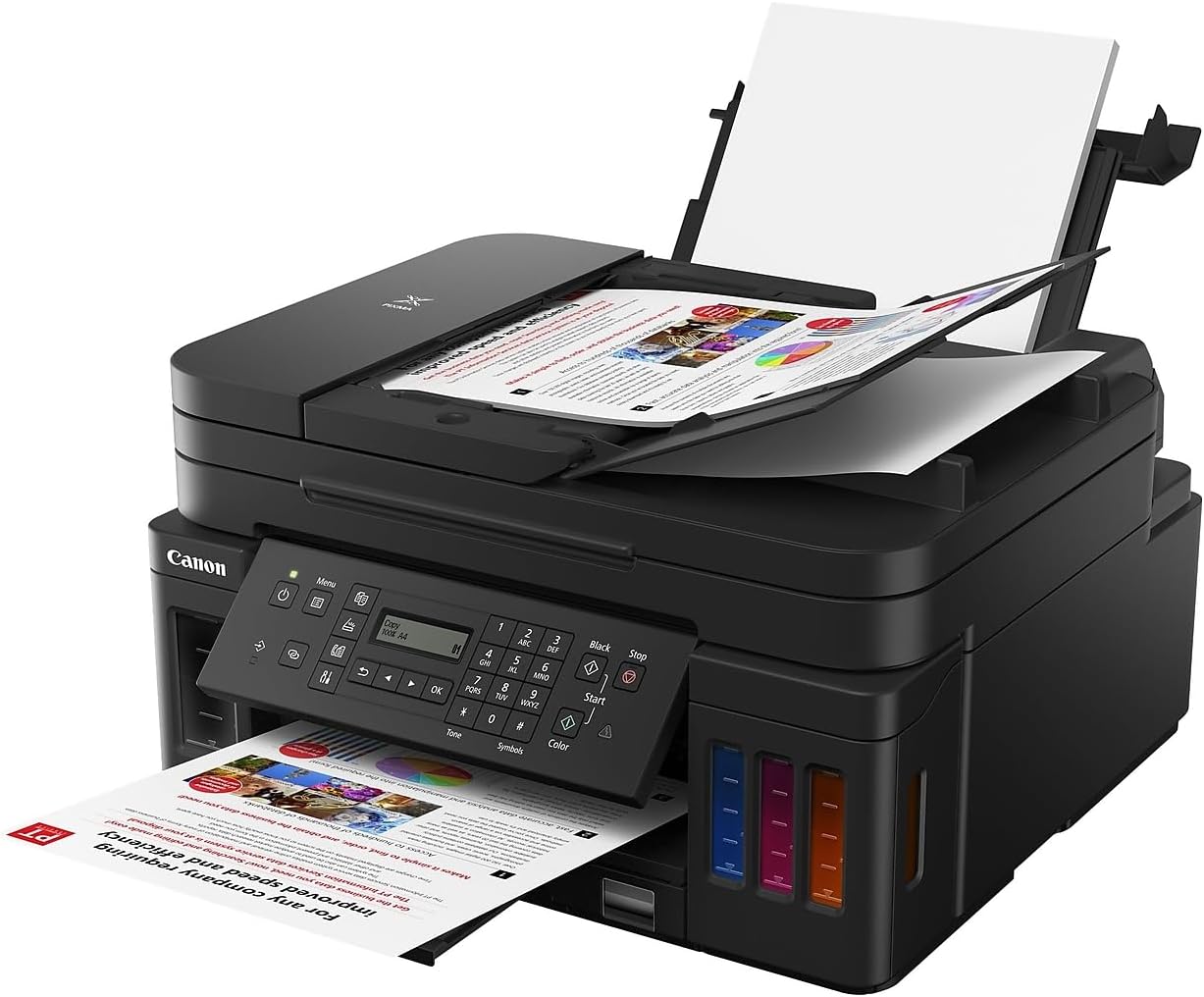 Imprimante multifonction pour le bureau | Imprimante sans fil Super Tank | Photocopieur | Scanner | Fax et chargeur automatique de documents avec impression mobile, noir, compatible avec Alexa