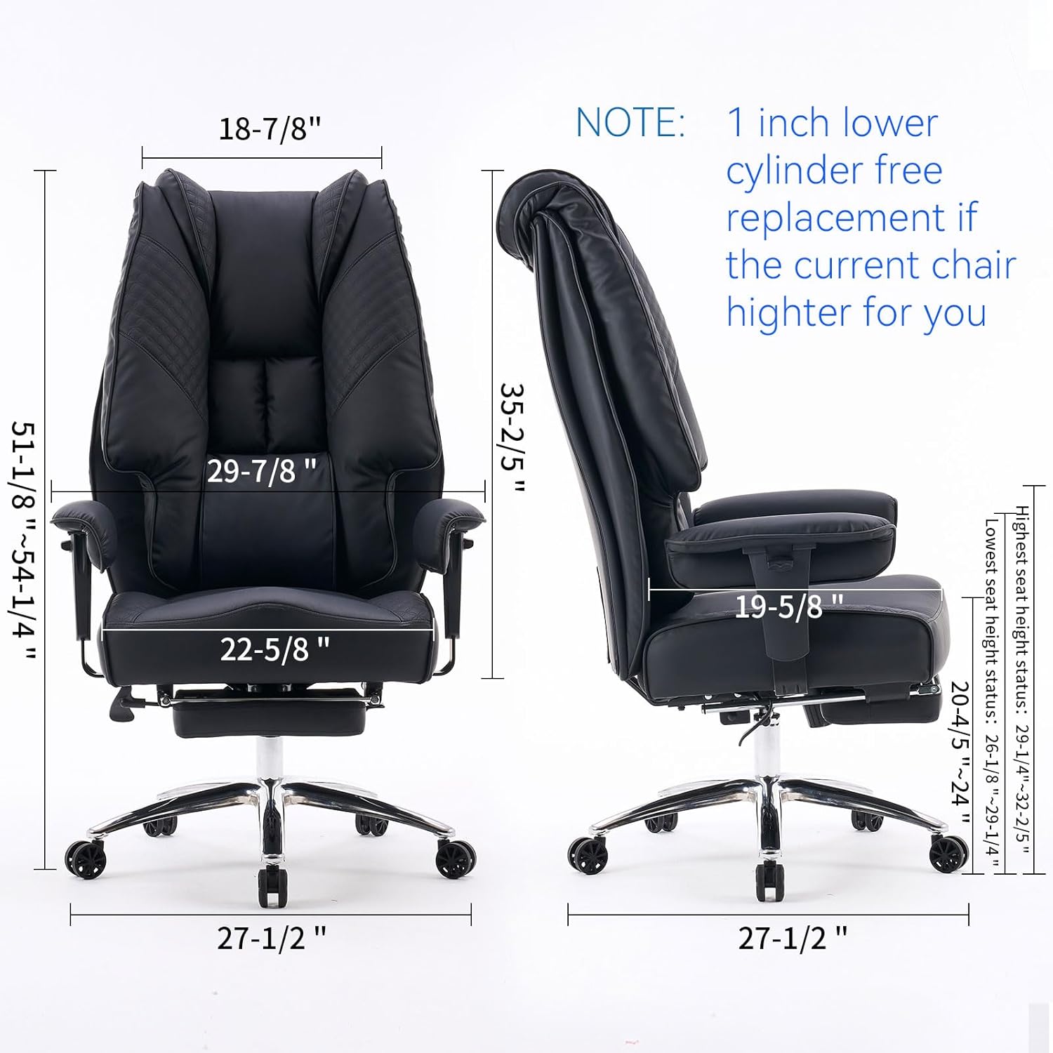 Hoher und breiter Bürostuhl für 181 kg, Chefsessel aus Leder mit hoher Rückenlehne und Fußstütze, ergonomischer Stuhl mit Lendenwirbelstütze zur Linderung von Rückenschmerzen (Beige)