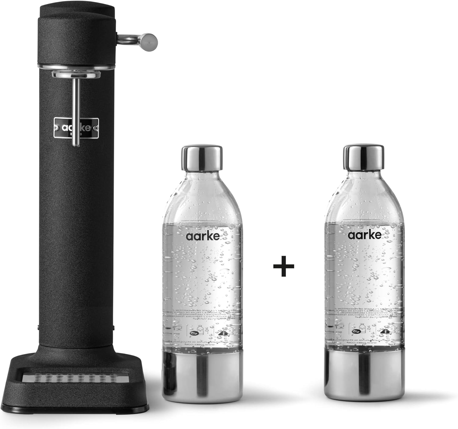 Aarke Carbonator 3, Wassersprudler aus Edelstahl, inklusive zwei Flaschen (800 ml), schwarze Ausführung