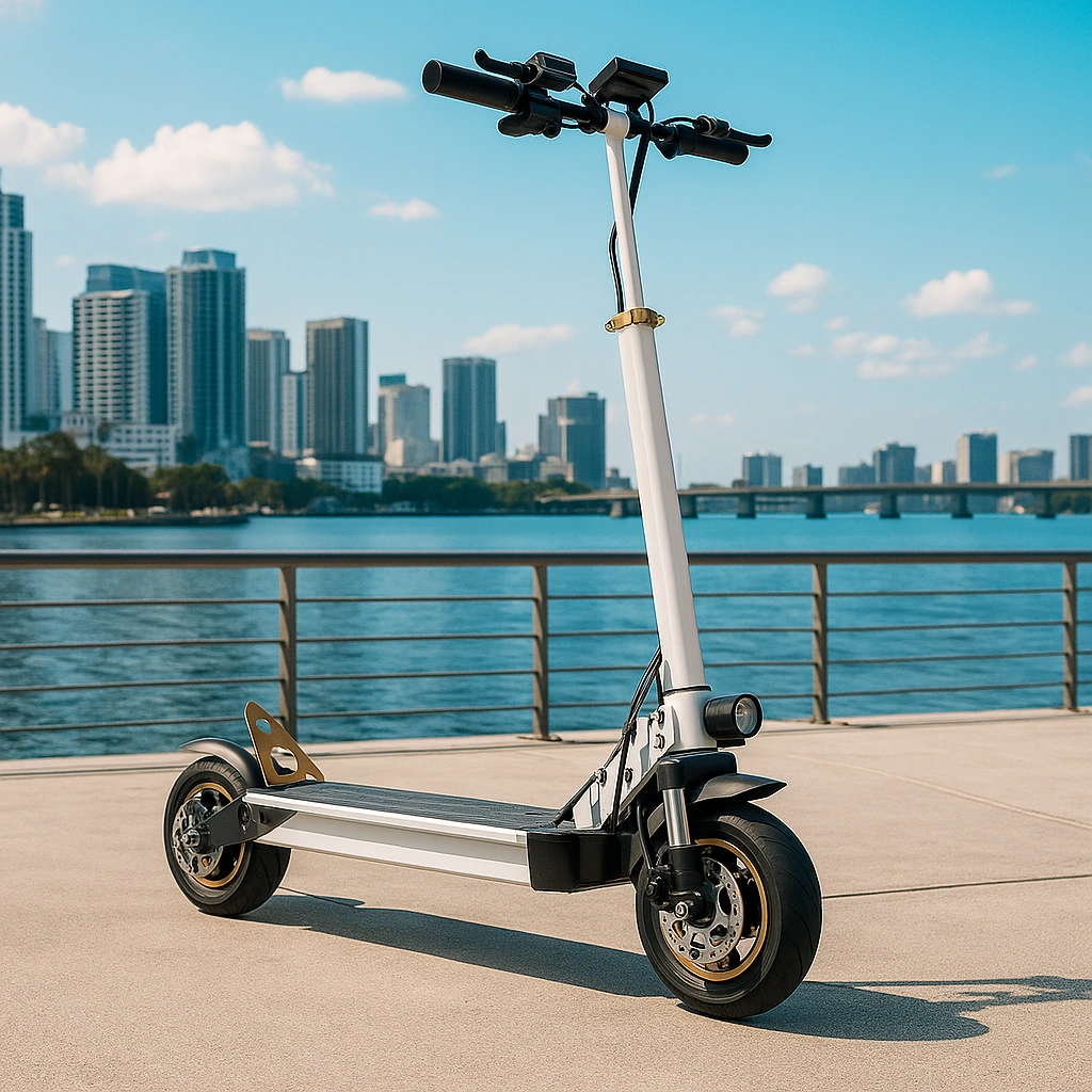 Trottinette enfant en aluminium noir et blanc, adaptée aux enfants et aux adolescents.