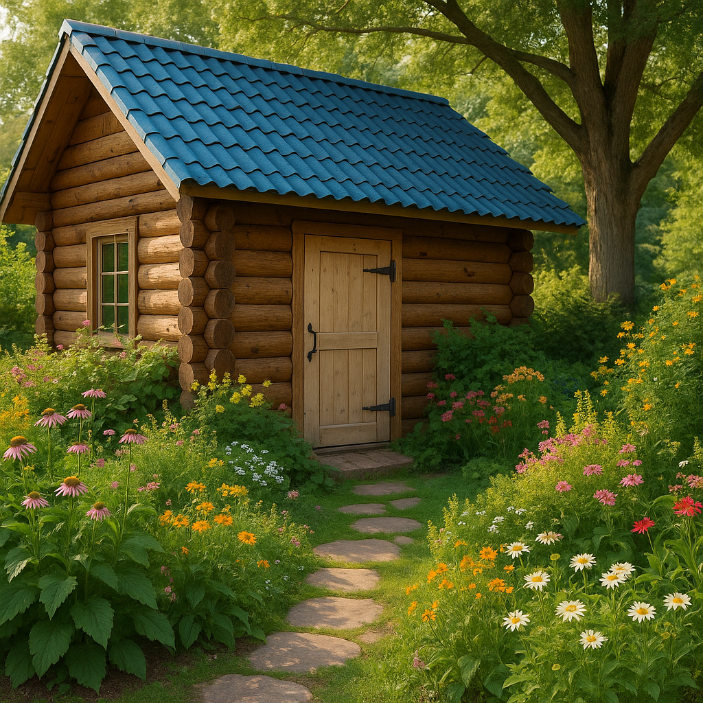 Abri de jardin en bois massif naturel et bleu, 250 × 220 × 260 cm