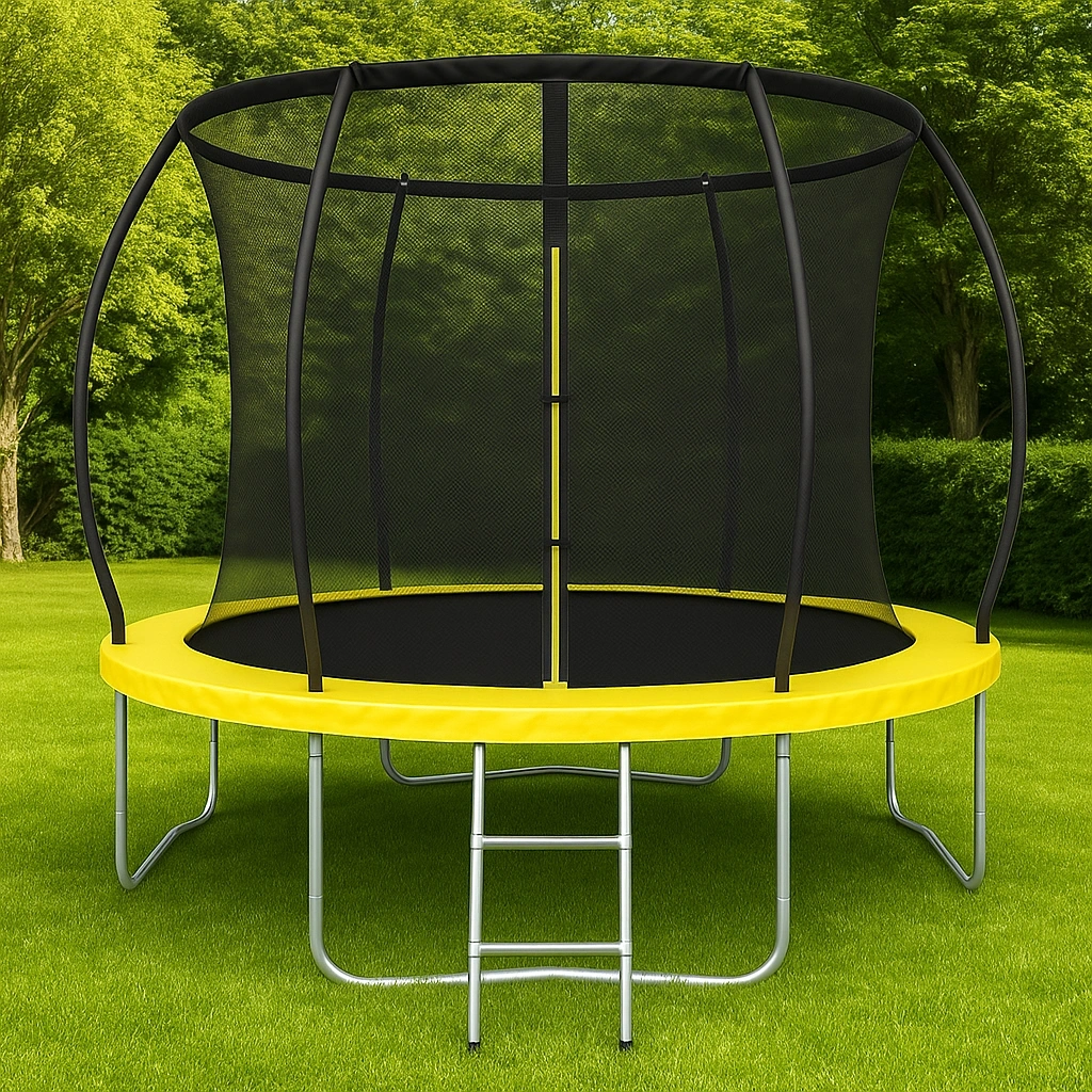 Trampoline rond 365 cm en acier jaune/noir pour jardin et activités de plein air 335 cm x 335 cm x 225 cm - KhppSUH101mb