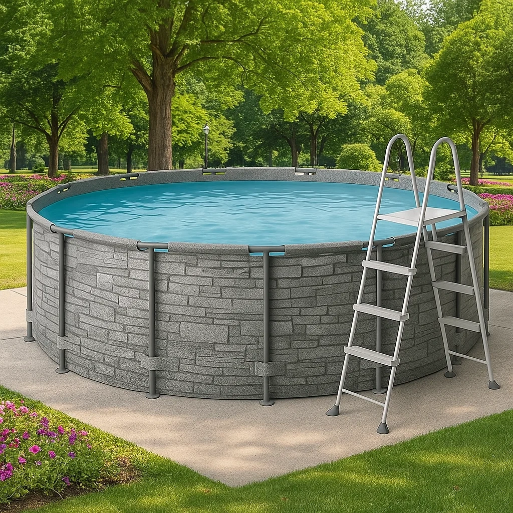 Piscine hors-sol tubulaire ronde 448 x 105 cm, couleur grise, avec filtre et échelle, référence DqrWf290Cs