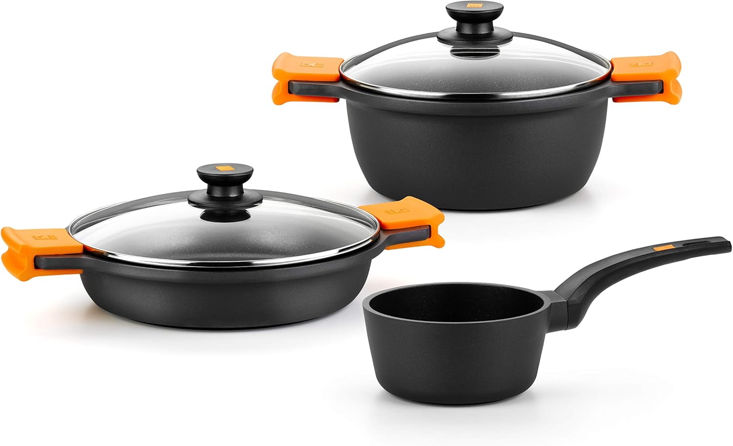 BRA Effizientes 9-teiliges Antihaft-Kochgeschirr-Set aus Aluminiumguss, geeignet für alle Herdarten und Induktion (Besteht aus 4 Töpfen und 1 Topf + 4 Deckeln)