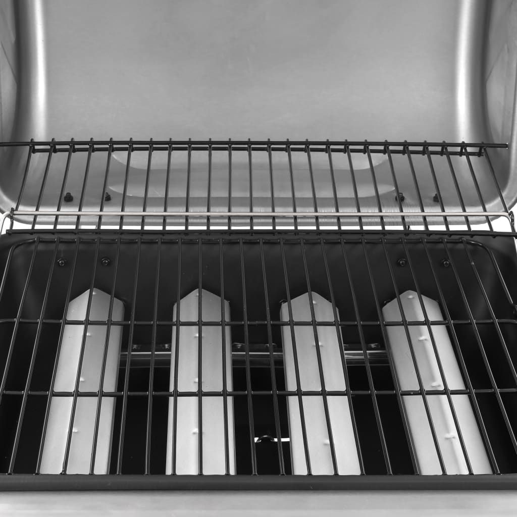VidaXL Gasgrill mit 4 Brennern, Schwarz und Silber
