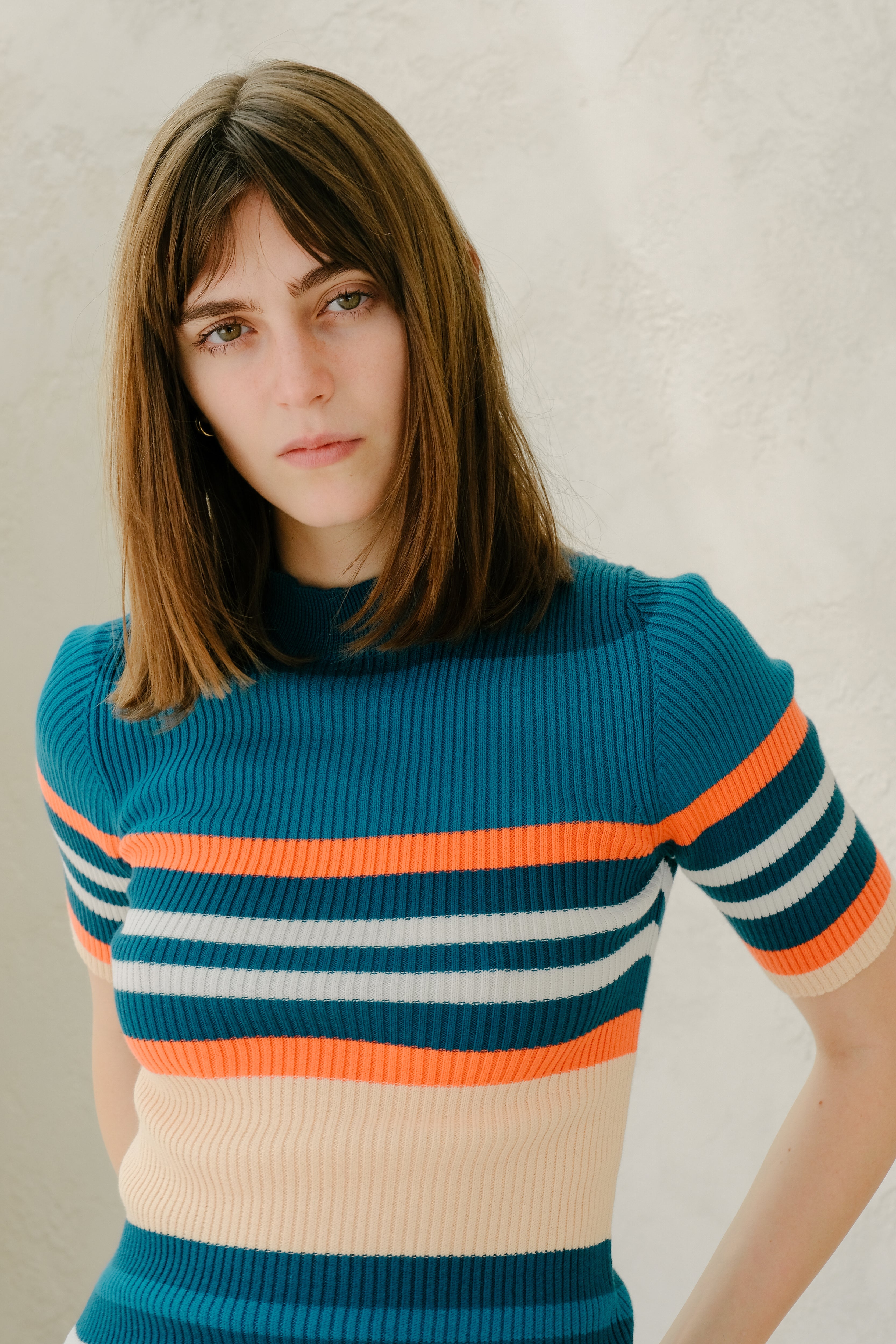 Pima Cotton Stripes Ribbed T-Shirt