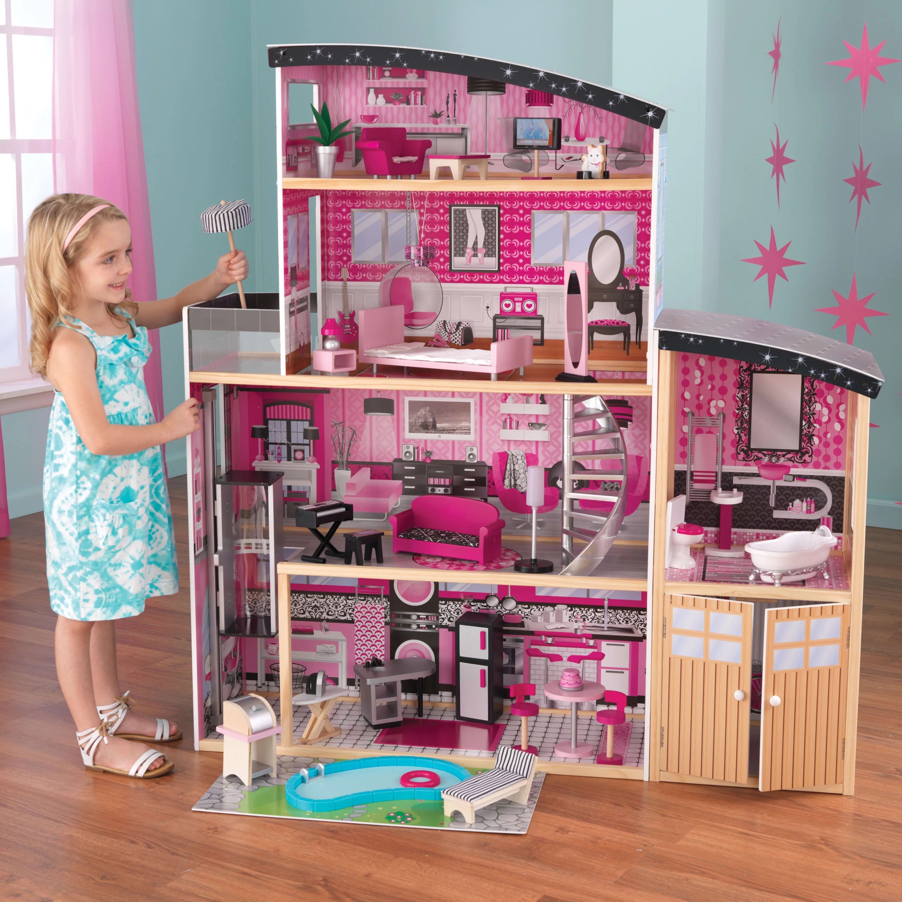 KidKraft Sparkle Mansion Puppenhaus aus Holz mit 30 Zubehörteilen