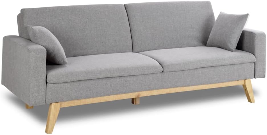 Don Descanso Reine 3-Sitzer-Schlafsofa, Stoffbezug, Click-Clack-Öffnungssystem, Sofa-Maße: 201 x 73 x 79 cm, Bett-Maße: 201 x 99 x 42 cm, inklusive 2 Kissen, Hellgrau
