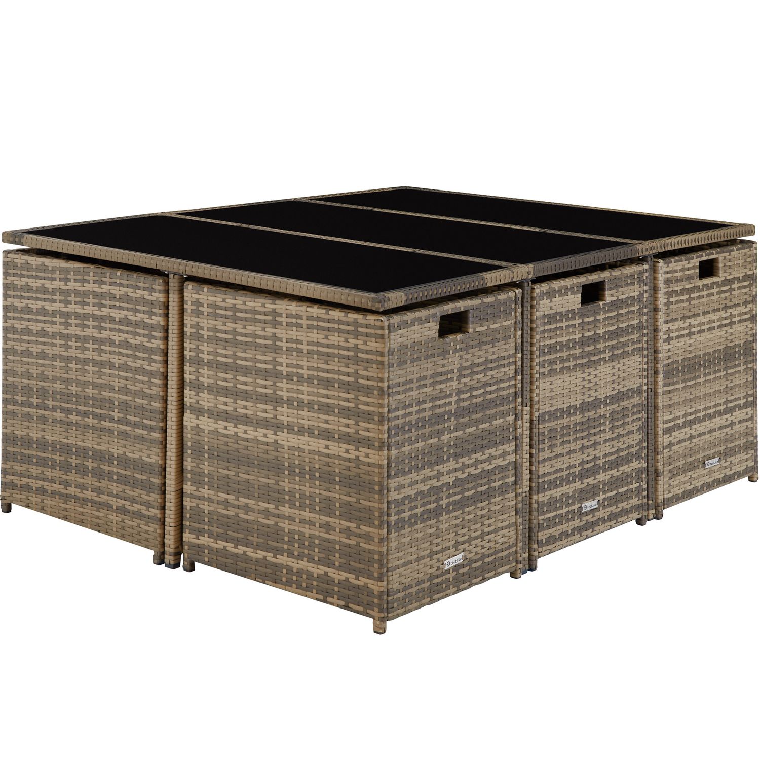 Malaga Rattan-Set 6+4+1, wasserdichte Schutzhülle - Natur