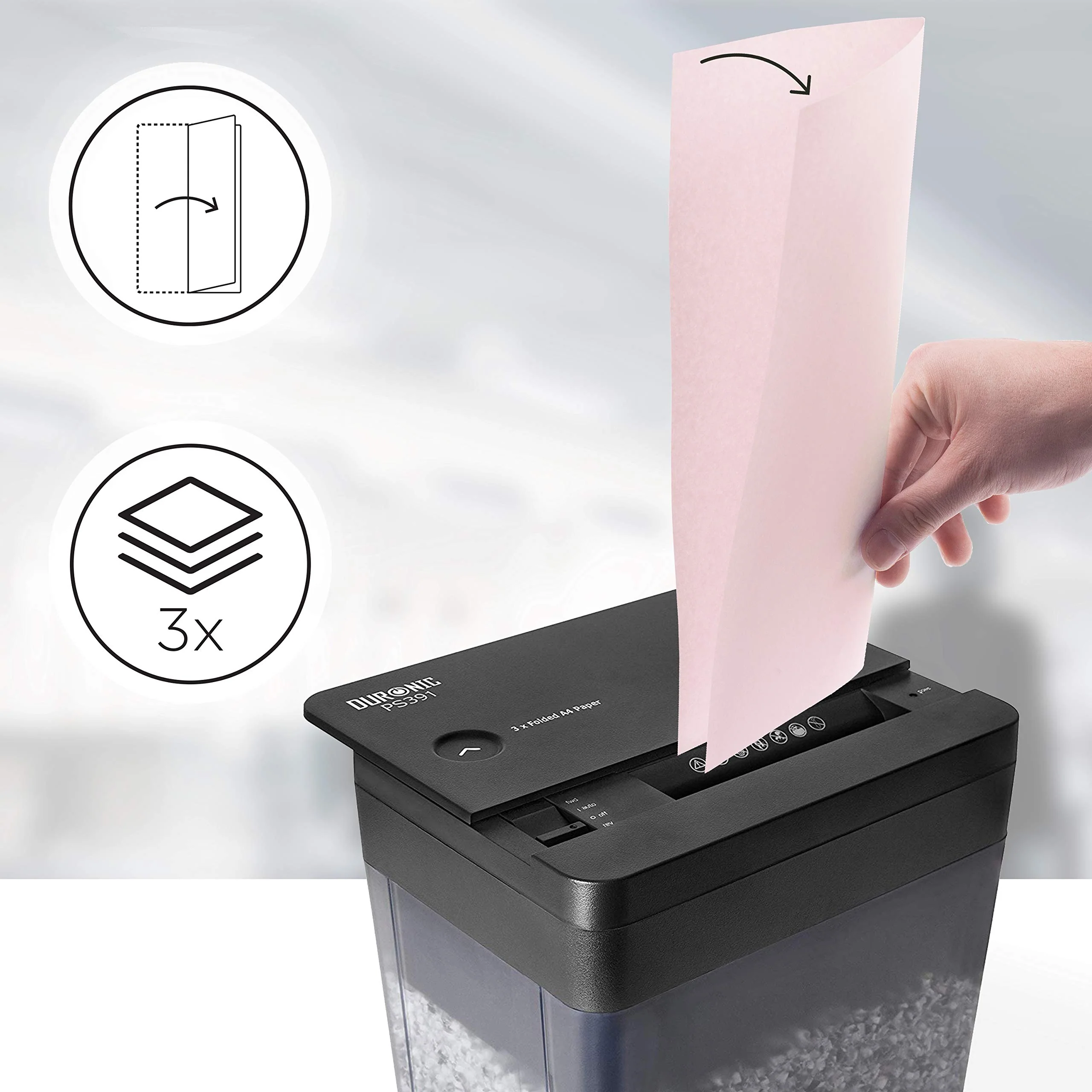 2025 Duronic PS391 mikroklippemaskine. Makulerer op til 3 ark | Højtydende mikroklippemaskine | Kompakt mini elektrisk makulator | Datamakulator til hjemmekontoret