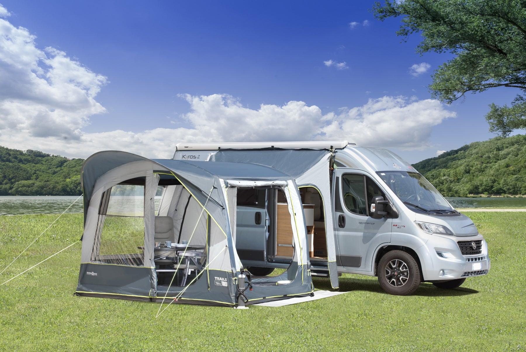 2025 Selvbærende bus telt med oppustelig A.I.R. Tech ramme – ingen stænger, med forbindende forhal, myggenet og regnbeskyttelse