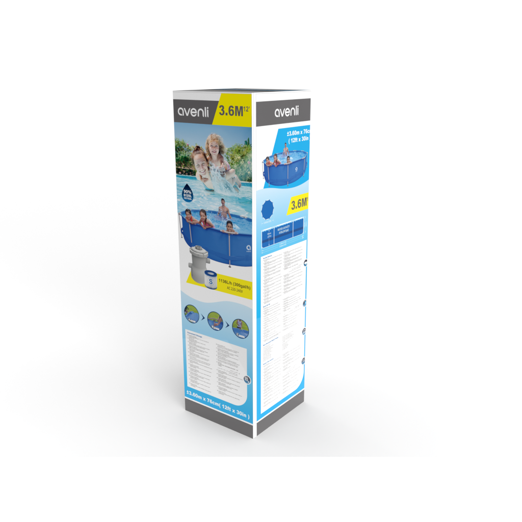 Piscine tubulaire Avenli, capacité 6125L, dimensions 360cm et 76cm, avec système de filtration.